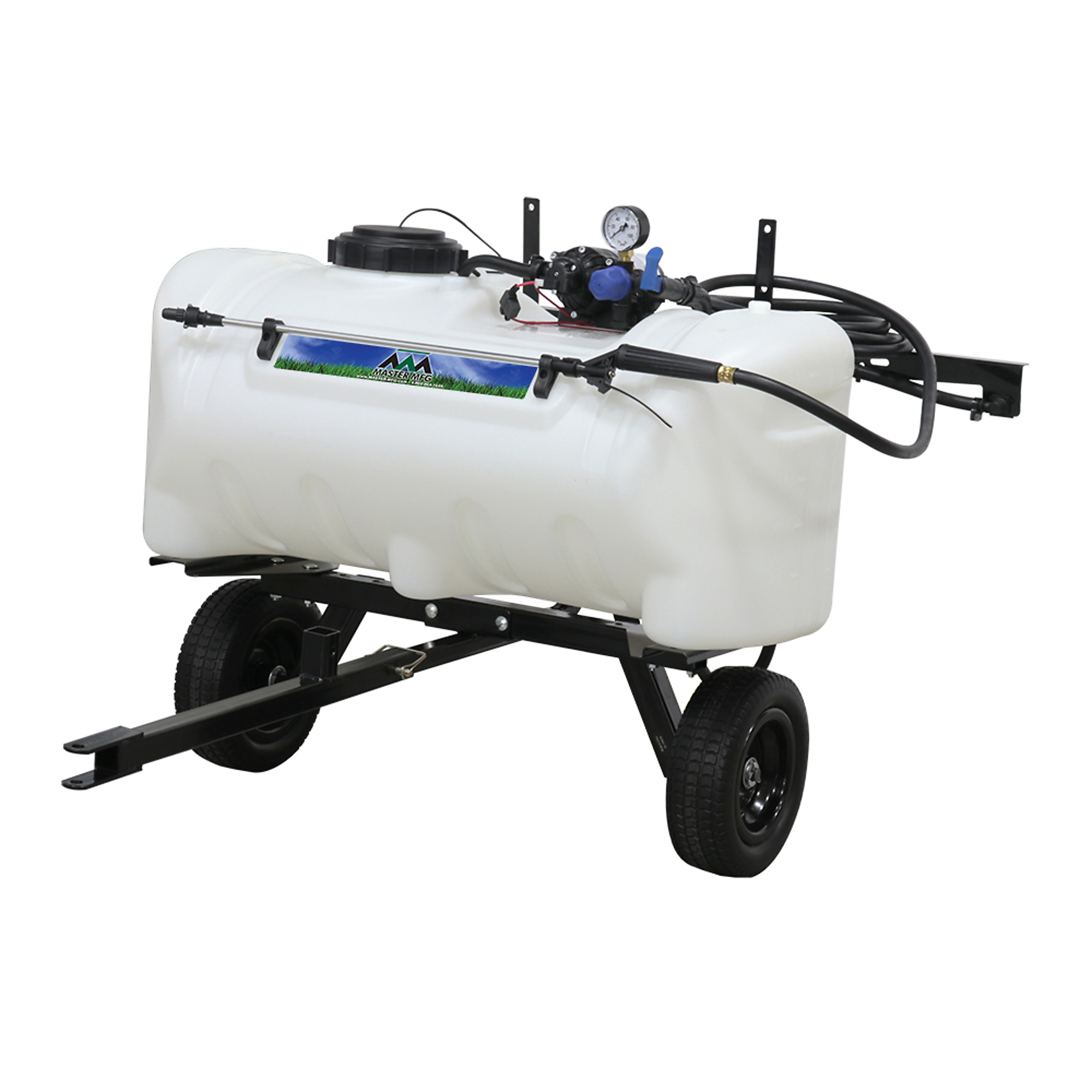 Master MFG Lawn Trailer Broadcast Sprayer — 25 Gal., 2.2GPM, 7ft. Swath, Never Flat Tires, Model# SNO-11-025A-MM